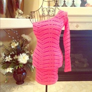 Bebe One Shoulder Pink Lace Dress💖Host Pick